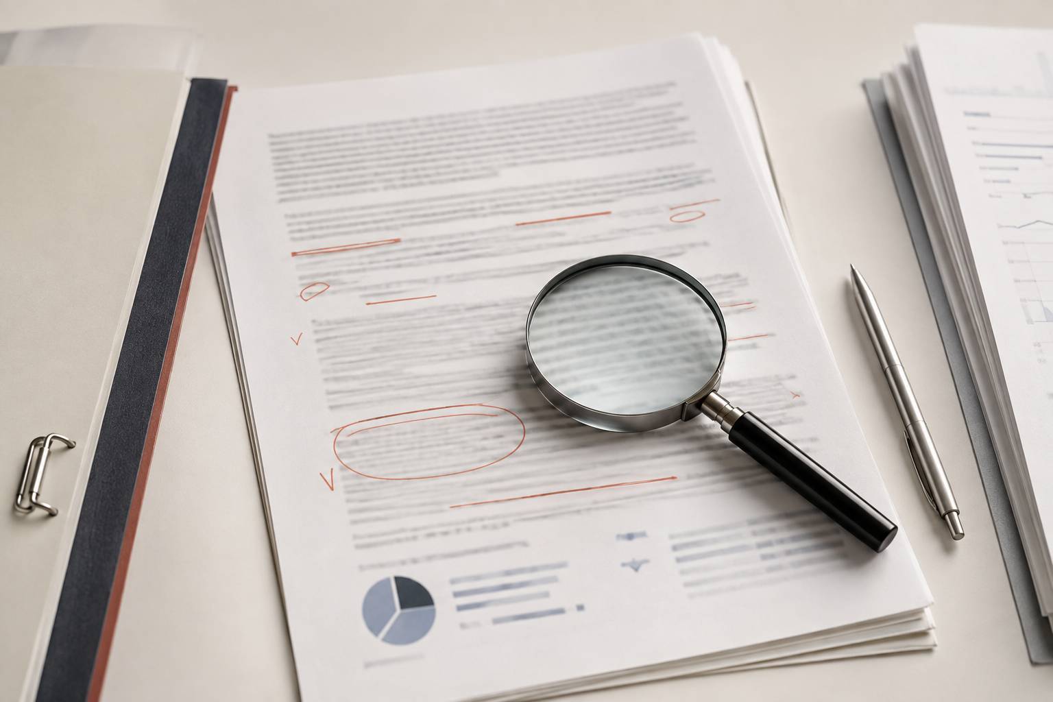Document d'absence d'assurance flou examiné à la loupe dans un dossier