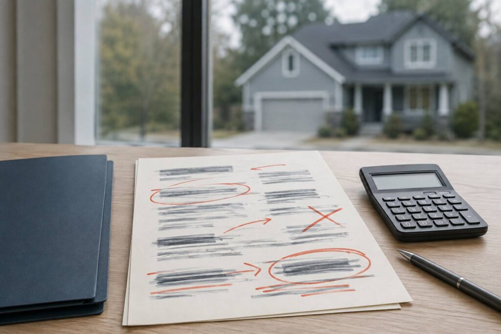 Offre d'indemnisation floue avec calculatrice et dossier sur un bureau